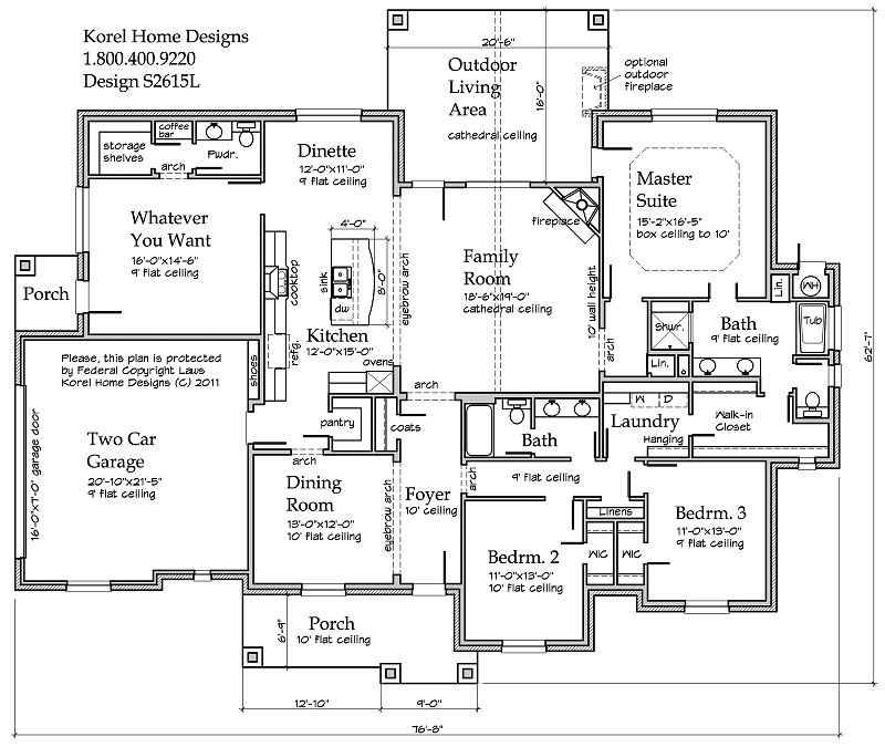 Country Plan S2615L | Texas House Plans - Over 700 Proven Home Designs